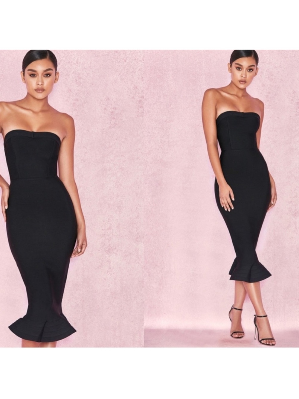 House of CB Strapless Black Midi Dress - Elegant Bodycon Fit